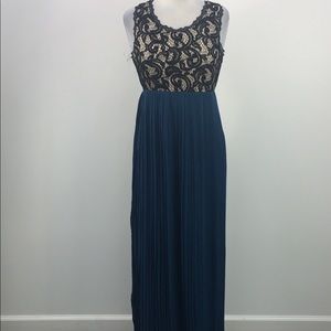 Pink Blush Maxi Blue and Black Floral Lace Dress